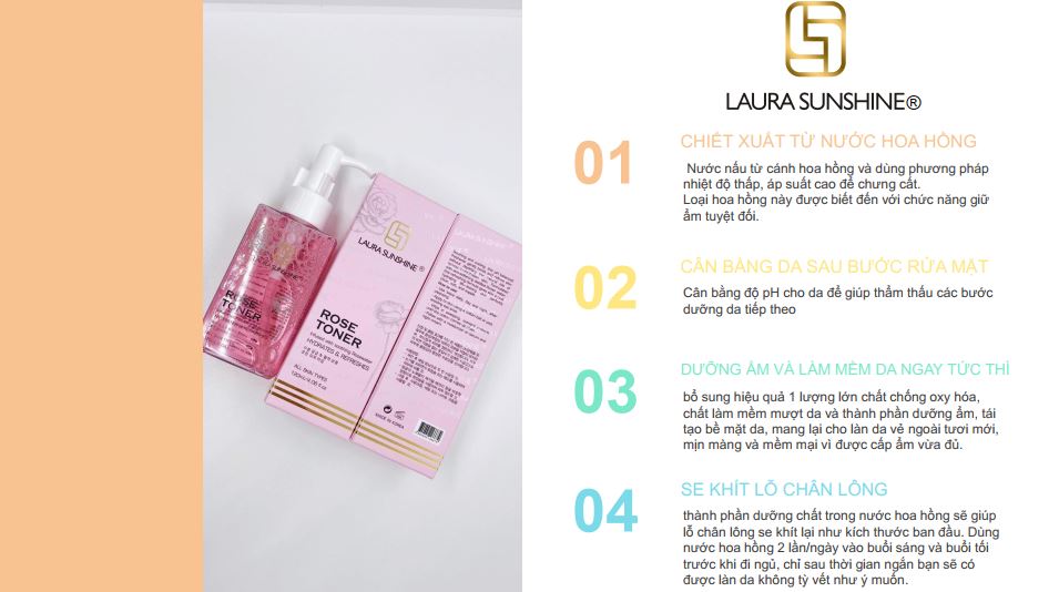 Nước hoa hồng cân bằng Da Hàn Quốc Laura Sunshine Nhật Kim Anh Rose Toner 120ml