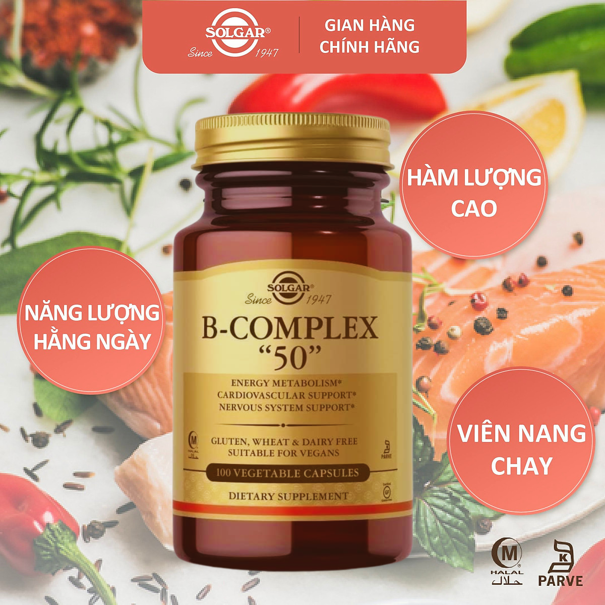 NHẬP KHẨU USA CHÍNH HÃNG - Viên uống tăng cường sức khỏe, giảm căng thẳng mệt mỏi Solgar B Complex 50 B-Complex