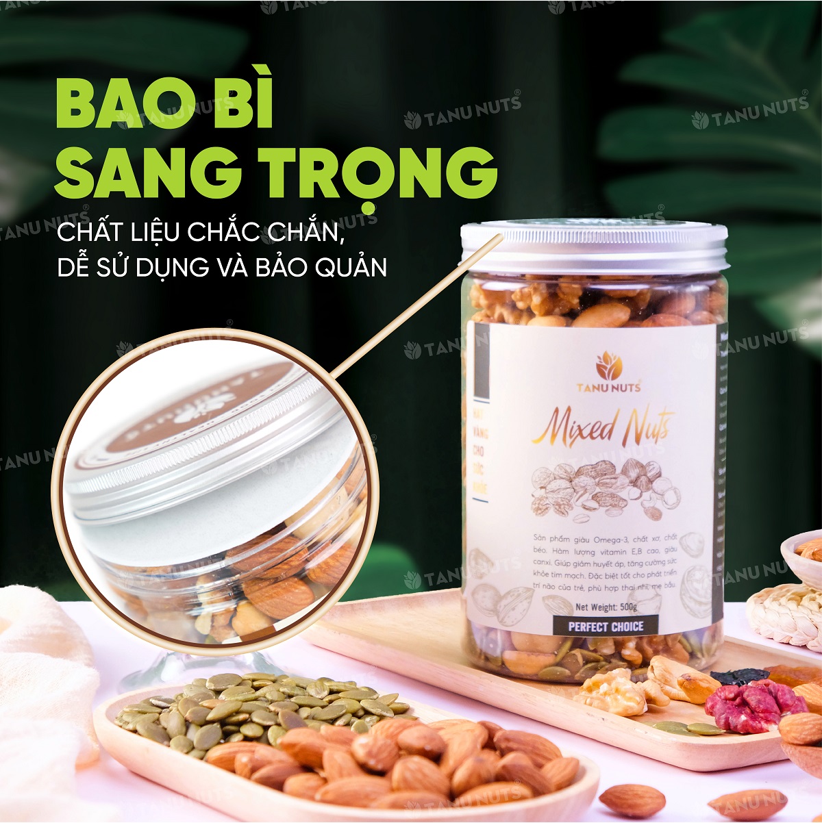 Hạt dinh dưỡng mix 6 loại TANU NUTS, hạt ngũ cốc bà bầu granola ăn kiêng giảm cân 350gr/500gr