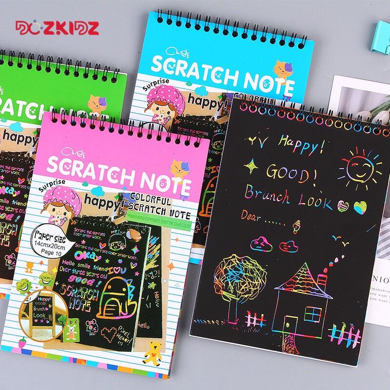 Đồ chơi mỹ thuật - Set 4 khuôn và 1 sổ vẽ SCRATCH NOTE 10 tờ (khổ 15x10 cm) - DOZKIDZ