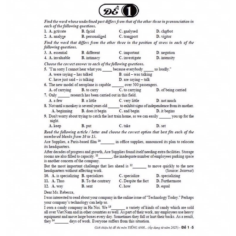 Sách - Giới thiệu bộ đề thi môn tiếng anh tốt nghiệp thpt (Áp dụng từ năm 2025)