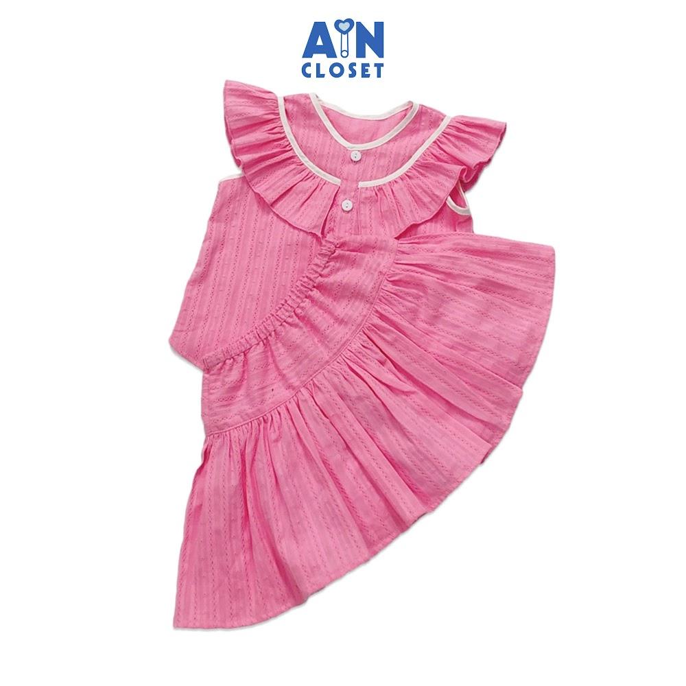 Bộ áo váy ngắn bé gái Hồng san hô cotton dệt - AICDBGNSJPHO - AIN Closet