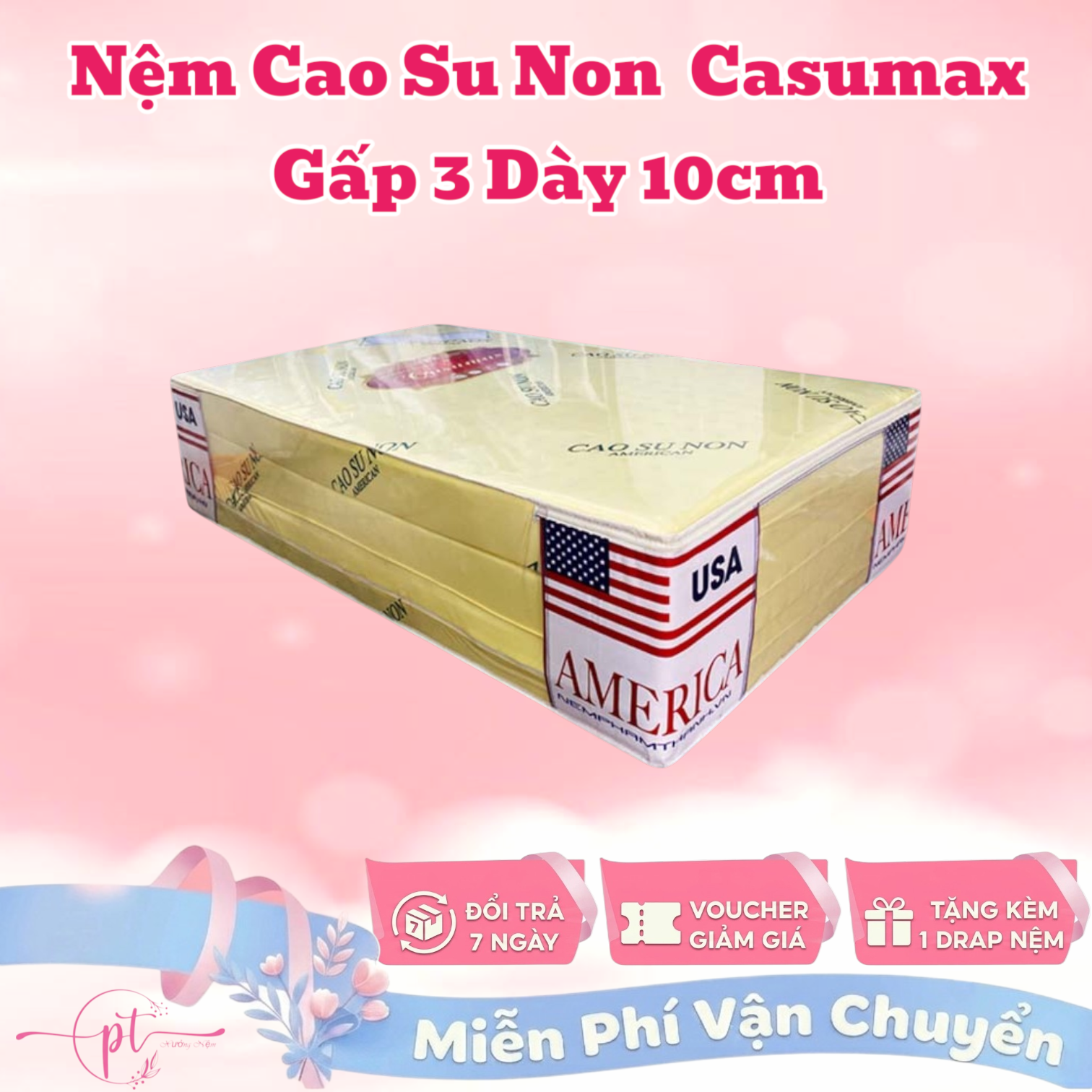 Nệm Cao Su Non Gấp 3 - 1m4x2mx10cm