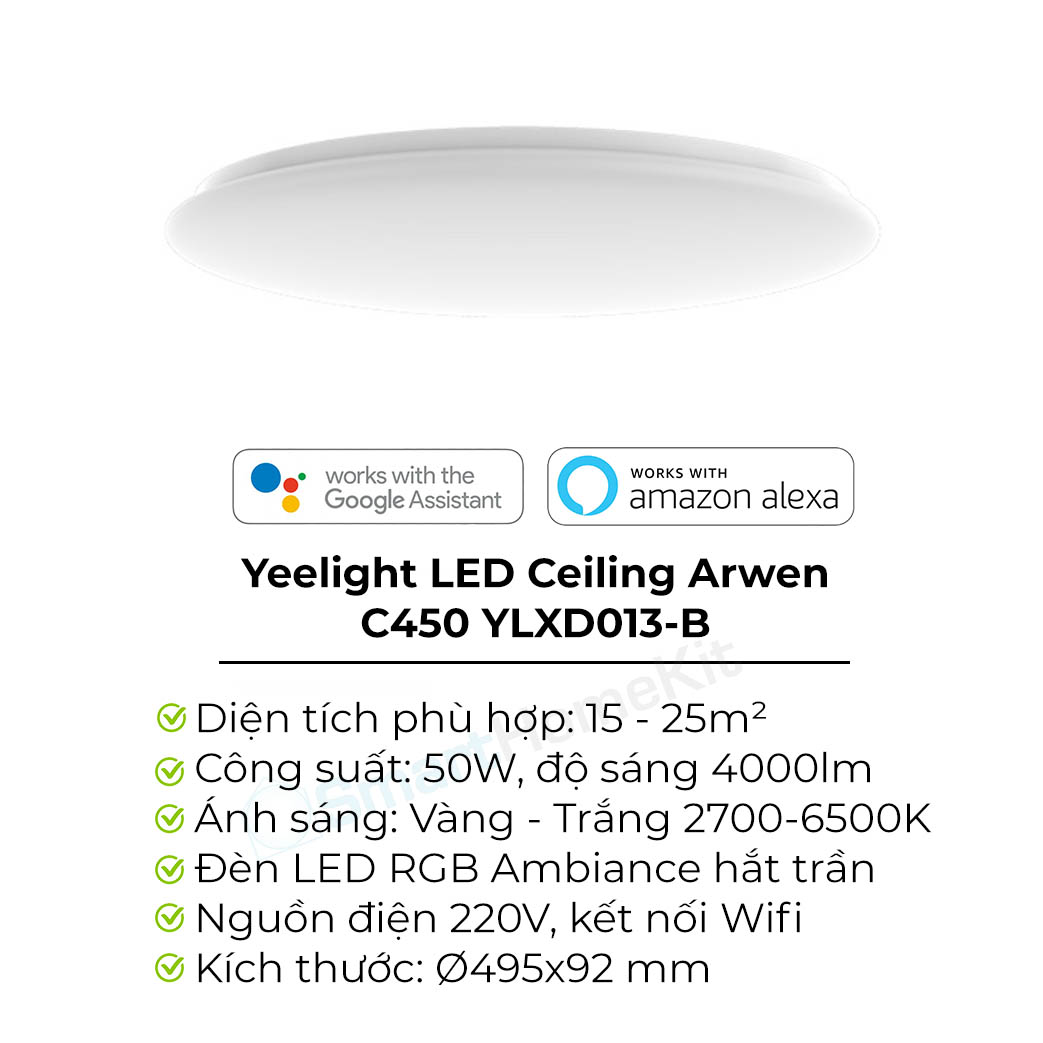 Đèn Led Ốp Trần Thông Minh Yeelight Arwen C - 50W - Led RGB hắt trần - Hàng Chính Hãng - Bản Quốc Tế Mihome Global