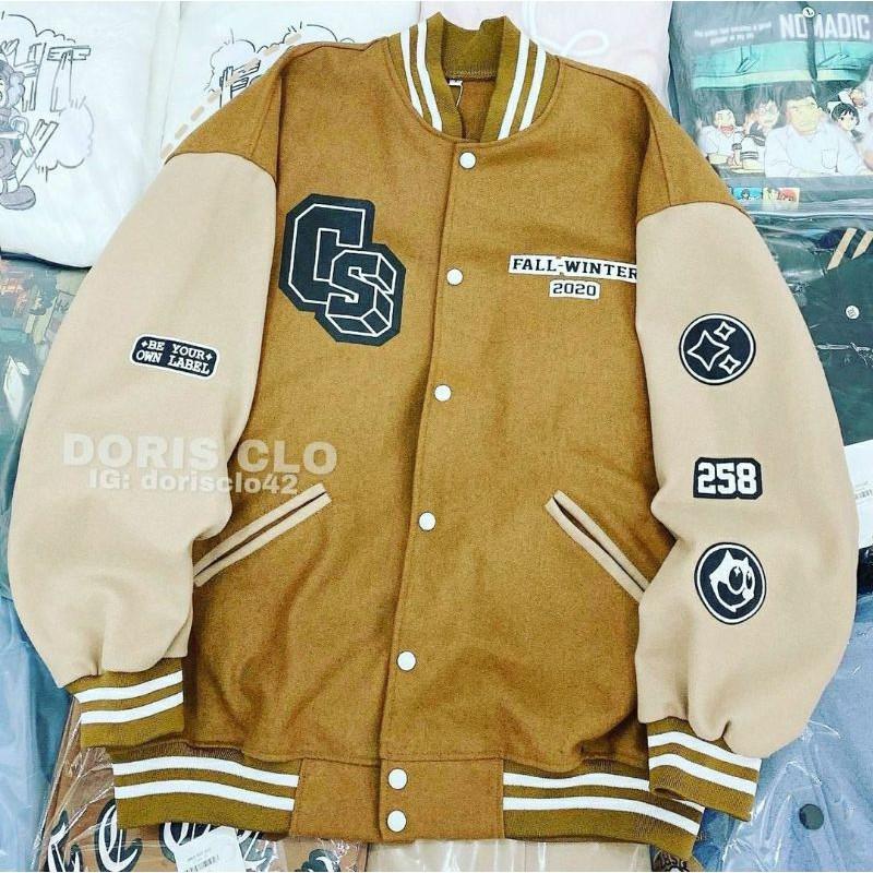 Áo khoác Bomber nỉ bóng chày CS unisex form rộng phong cách Hàn Quốc cực đẹp