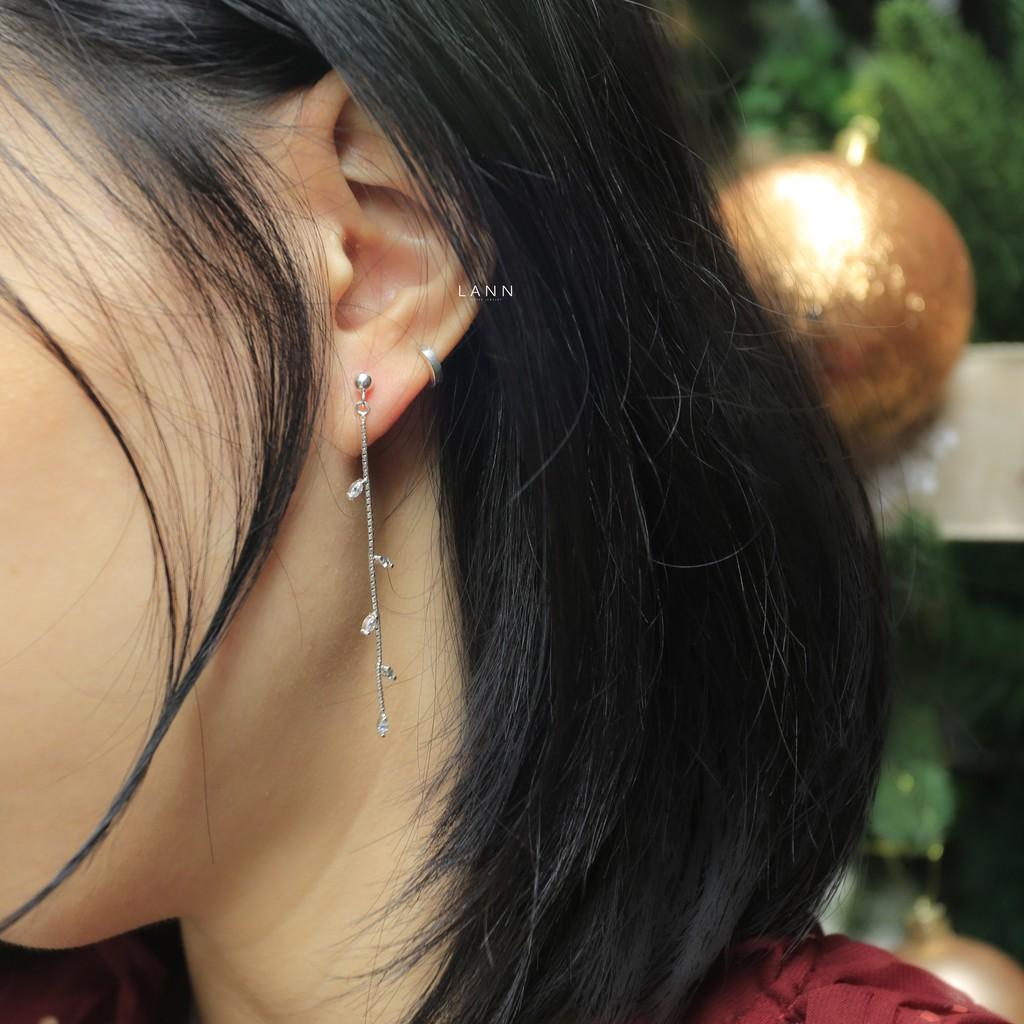 Khuyên dot treo dây xích lá đá hạt thóc S925 LANN