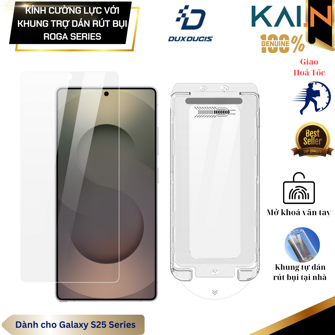 Kính Cường Lực cho Samsung S25 Ultra / S25 Edge/ S26 Ultra/ S26/ S26 Plus Dux Ducis Full Màn, Khung Tự Dán, Không Viền Đen, 9H Chống Vỡ_ Hàng chính hãng
