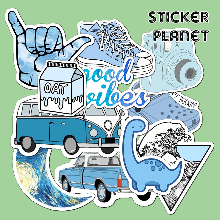 Bộ sticker chống thấm nước trang trí mũ bảo hiểm, đàn, guitar, ukulele, điện thoại laptop, dán sticker macbook sticker chủ đề xanh dương