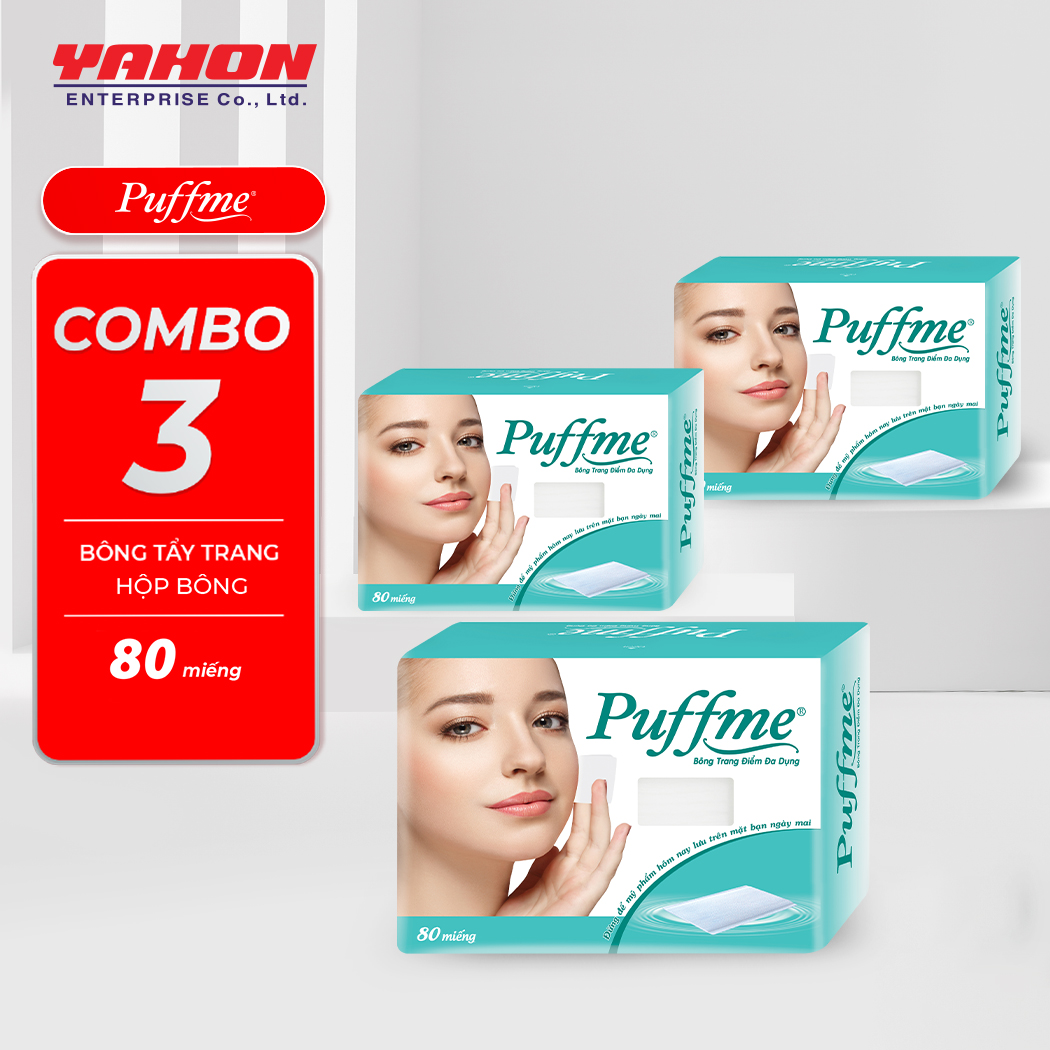 Combo 3 Hộp Bông Tẩy Trang Đa Dụng PUFFME 80 Miếng/Hộp