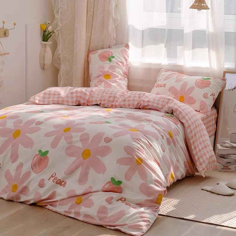 Set Chăn Ga Gối Cotton 100%côtton Hàng Nhập Khẩu Cao Cấp 4 Món Nhẹ Nhàng