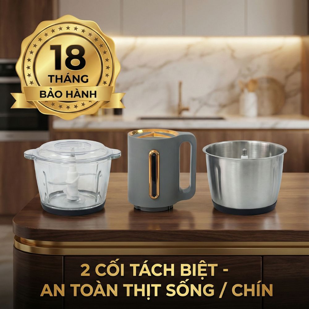Máy Xay Thực Phẩm Đa Năng Mishio MK444 (2.0L) - Cối Thủy Tinh tặng cối Inox 304 Phân Loại Thực Phẩm Sống Chín - hàng chính hãng