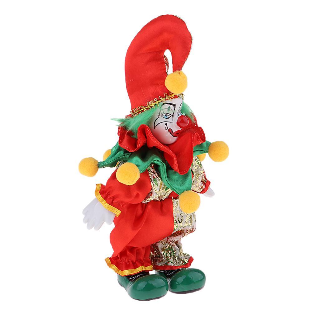 2x 6inch Funny Clown Porcelain Doll in Colorful Costume Handicraft Gift