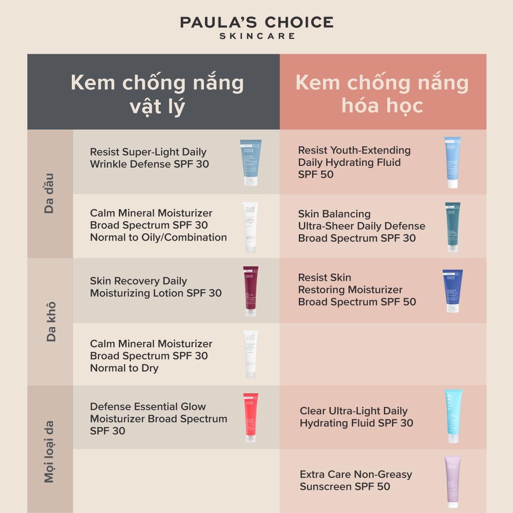 Kem chống nắng dành cho da mụn Paula's Choice Clear Ultra-Light Daily Hydrating Fluid Broad Spectrum SPF 30+ (Mã 6130)