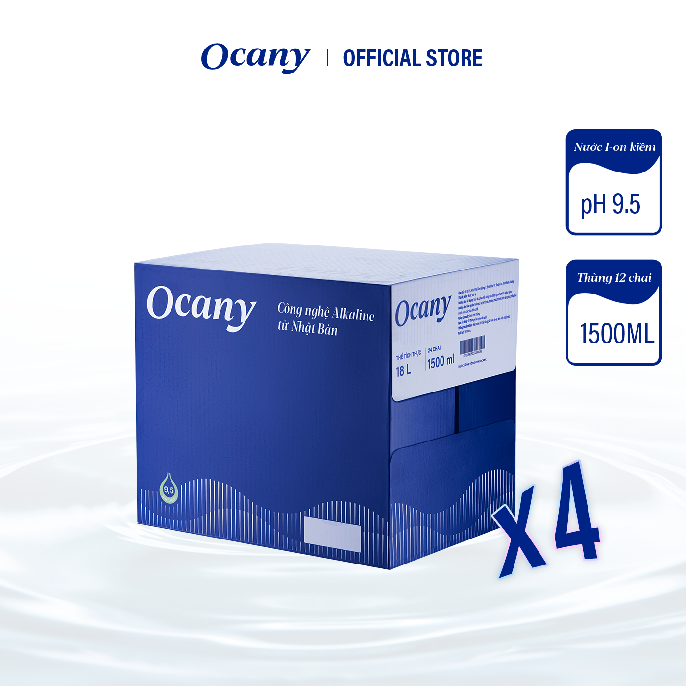 Combo 4 thùng 12 chai nước ion kiềm Ocany chai 1,5l 