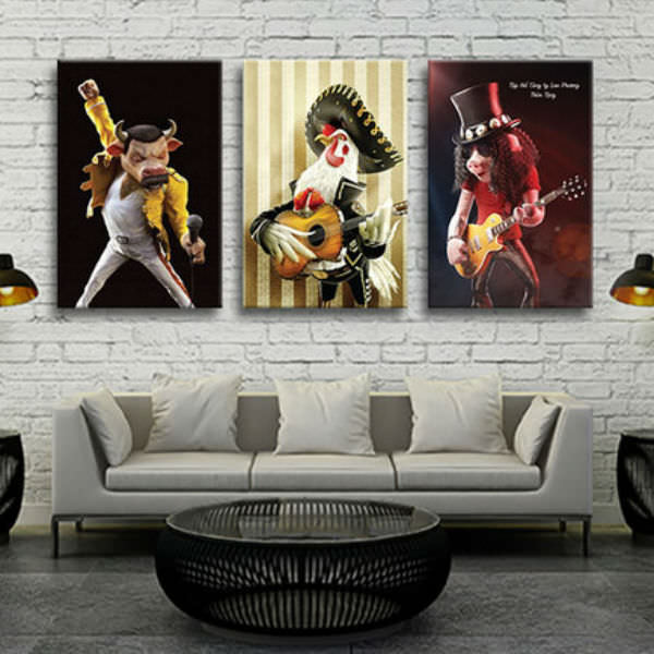 Bộ 3 Tranh Ép Gỗ MDF Treo Tường Hình Thú "Singers" W565