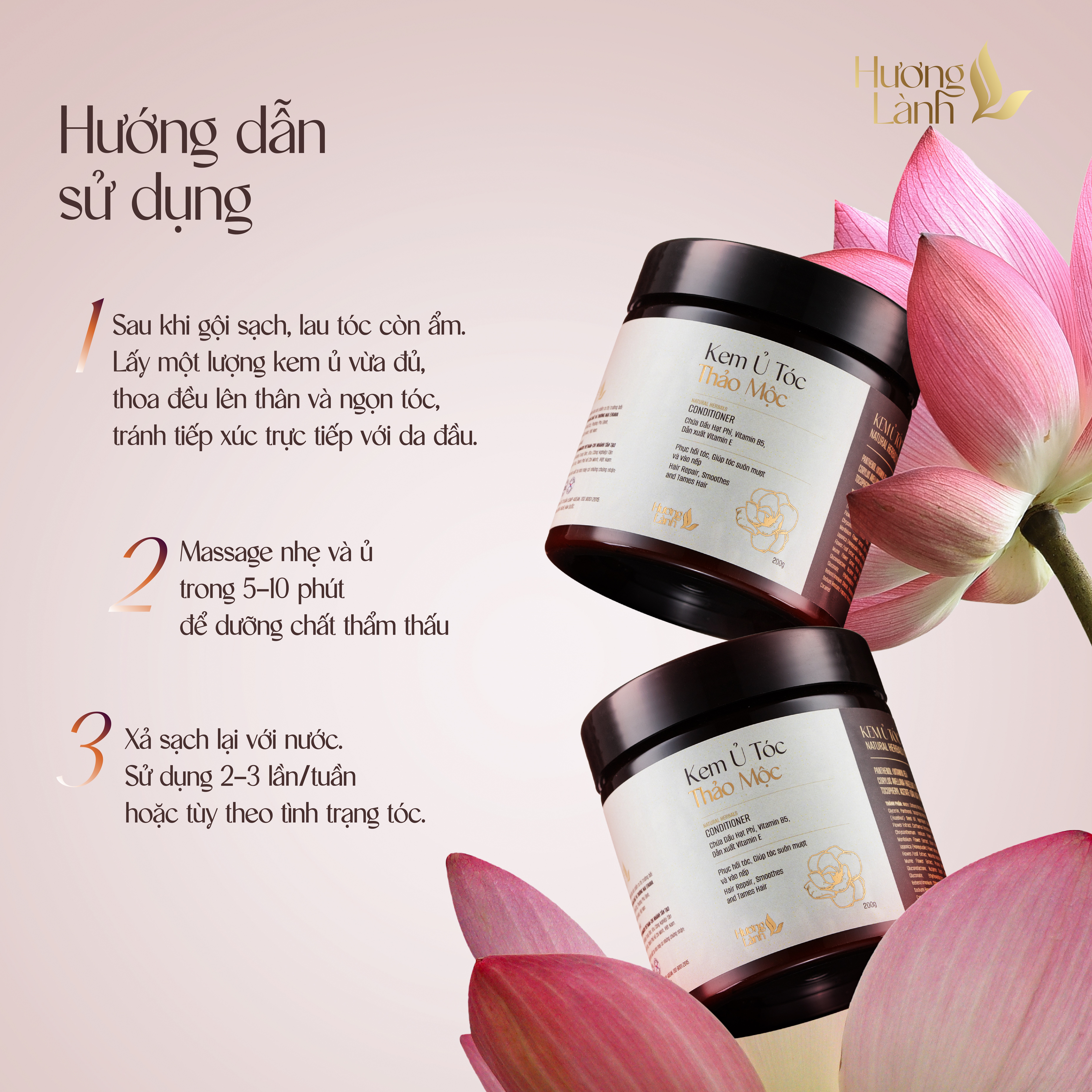 COMBO Dầu gội thảo mộc Hương Lành + Kem ủ tóc thảo mộc Hương Lành