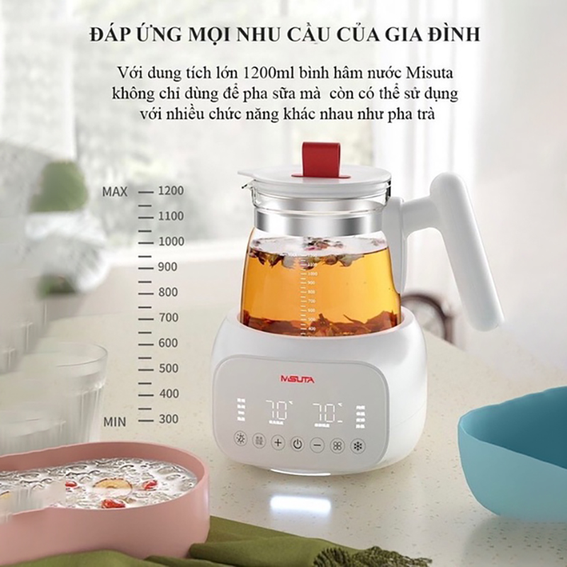 Máy đun nước pha sữa, pha cafe, pha trà, đun nước sôi siêu tốc Misuta khử clo, giữ nhiệt, có quạt tản nhiệt