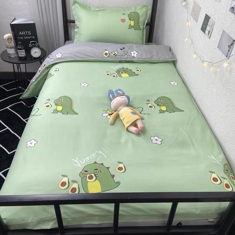 Bộ chăn ga Cotton Poly khủng long con - mẫu mới phong cách Hàn Quốc