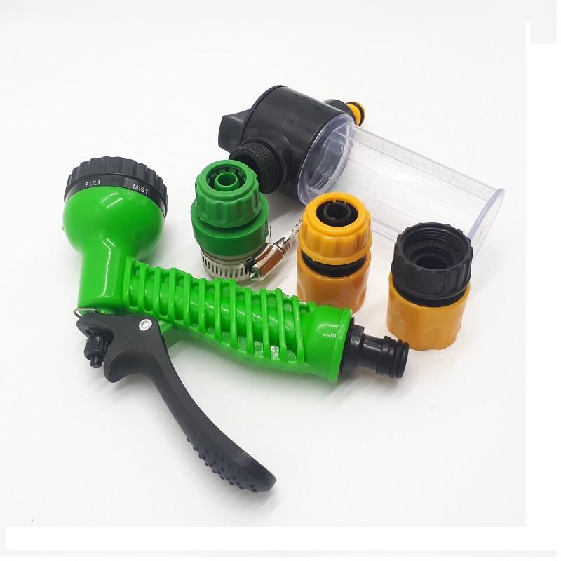 Bộ vòi xịt nước tưới cây, Rửa xe BTN-5201, Vòi 7 in 1 kèm bình xà phòng - màu ngẫu nhiên