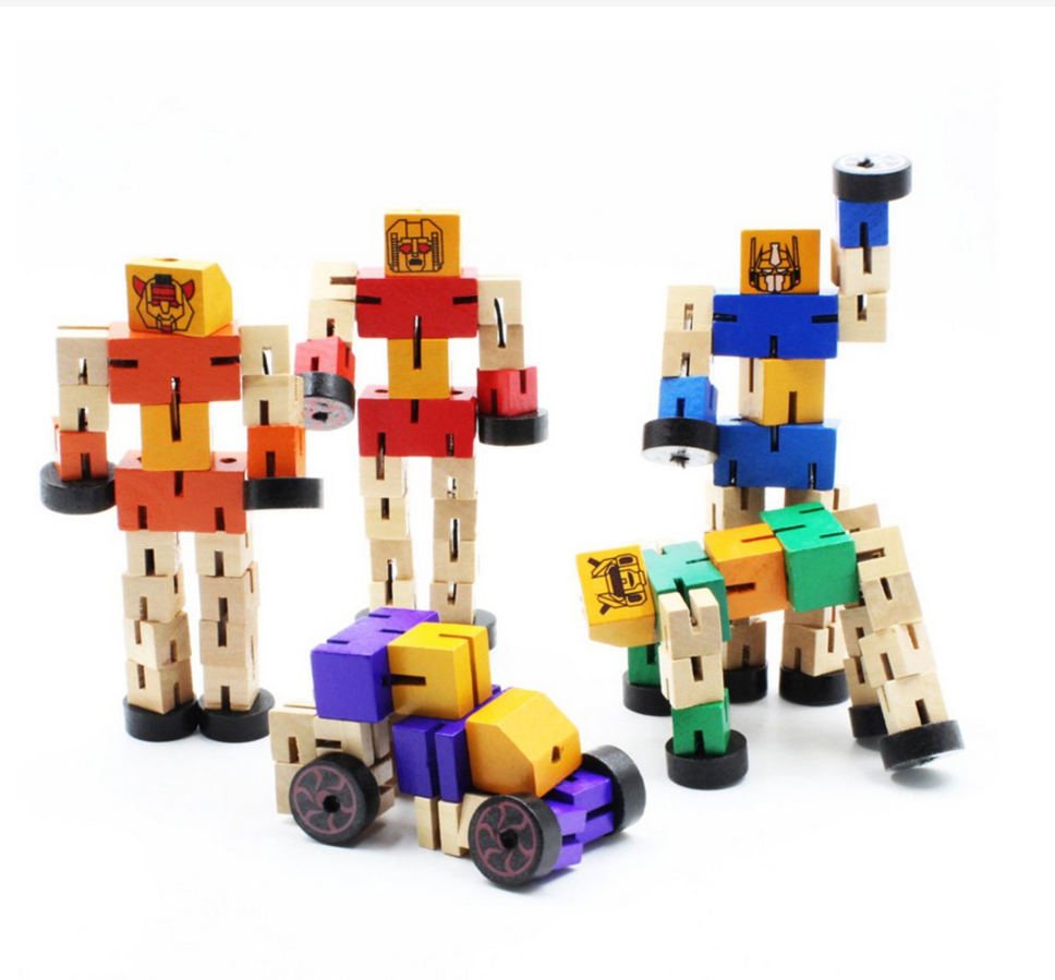 [COMBO 2 Chiếc] Mô hình đồ chơi bằng gỗ độc đáo an toàn cho bé - Lắp ghép nhiều hình rô bốt, xe tải, xe cẩu - Giao màu ngẫu nhiên