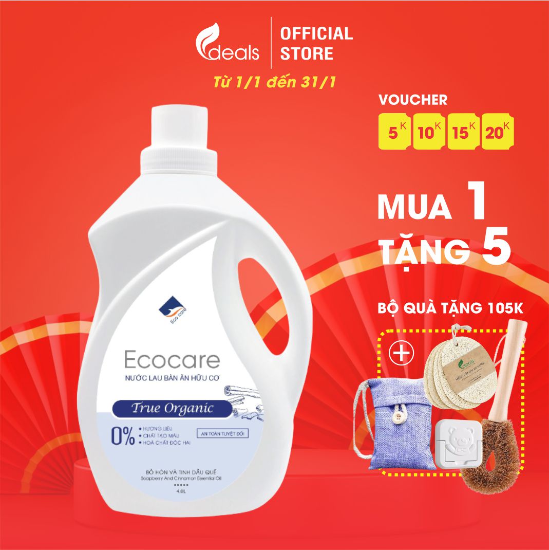 Xịt Lau Bàn Ăn từ Bồ Hòn Hữu Cơ ECOCARE - Chai 4000ml - Diệt khẩn, khử mùi, hiệu quả mọi bề mặt - Mẫu mới cải tiến - Tinh dầu sả chanh