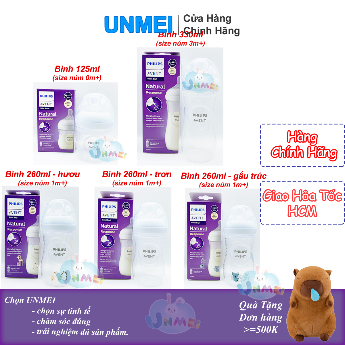 Bình Sữa Mô Phỏng Tự Nhiên Mới Philips Avent Natural Response - 125ml/ 260ml/ 330ml (Hộp 1 bình)