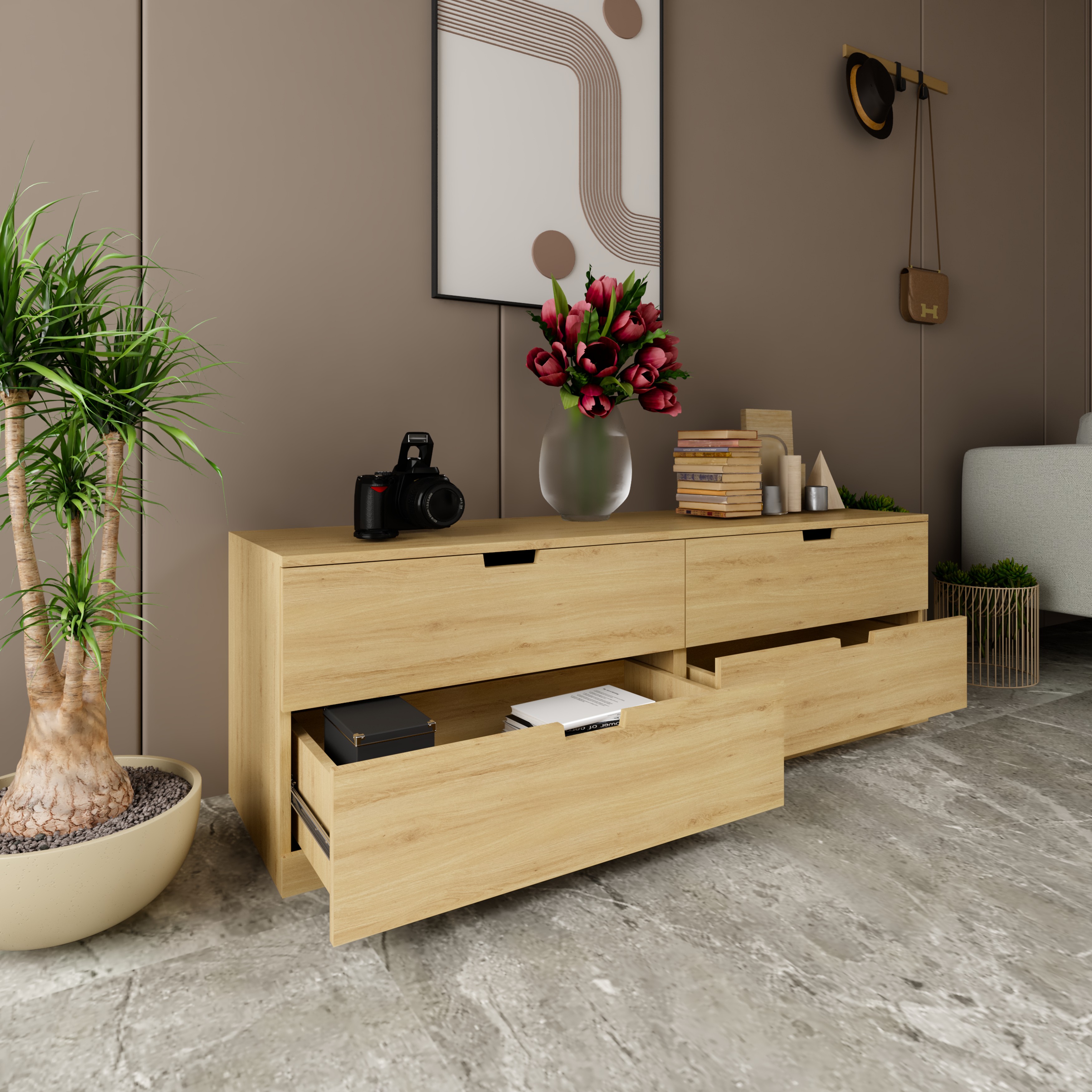 SCANDINA, Tủ đựng đồ 4 ngăn kéo, 160cm x 47cm x 53cm , THK_103