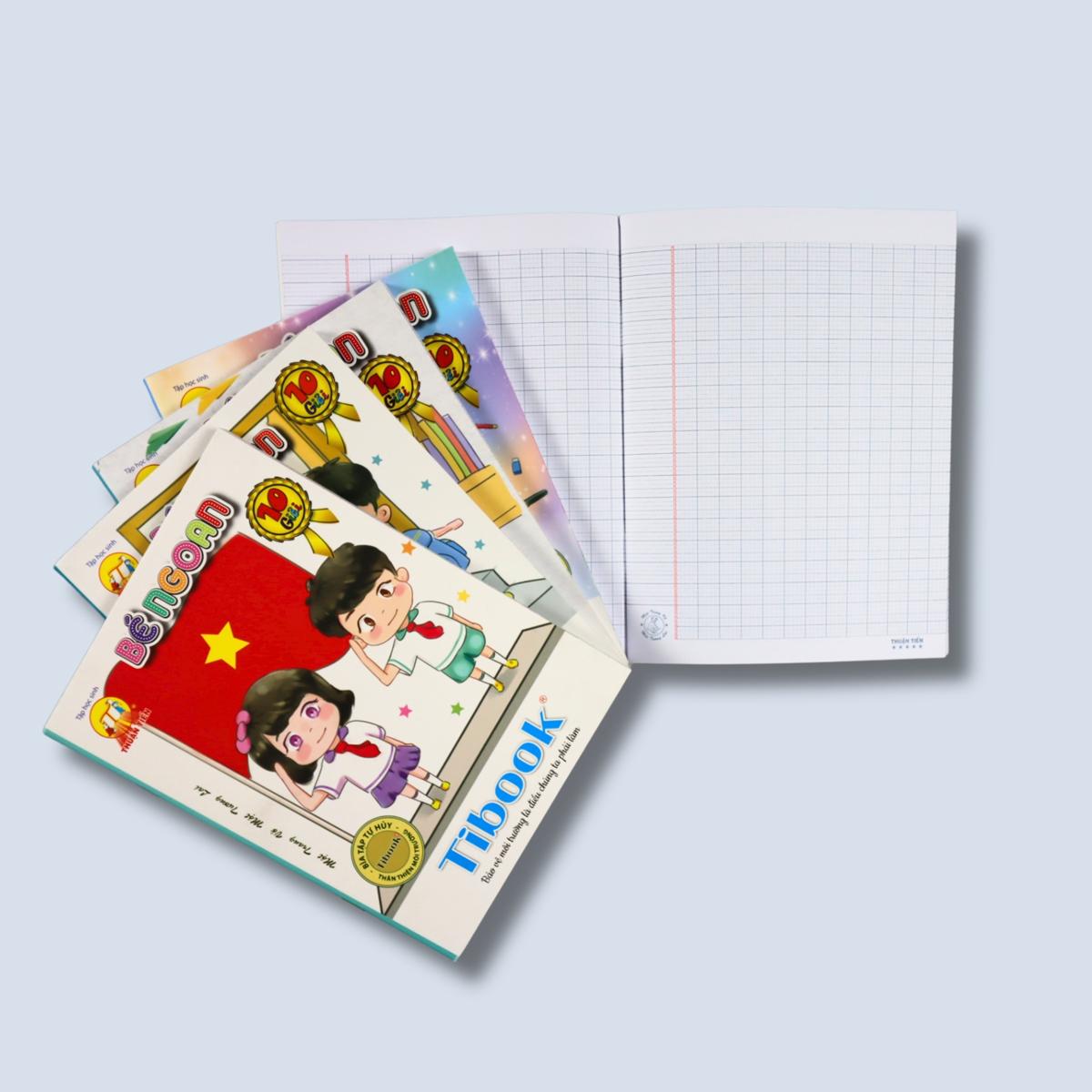 Bộ 5 Tập Học Sinh Bé Ngoan - 4 Ô Ly - 96 Trang 120gsm - Tân Thuận Tiến + Tặng Kèm 1 Xấp Nhãn + 1 Tập Kiểm Tra (Mẫu Bìa Giao Ngẫu Nhiên)