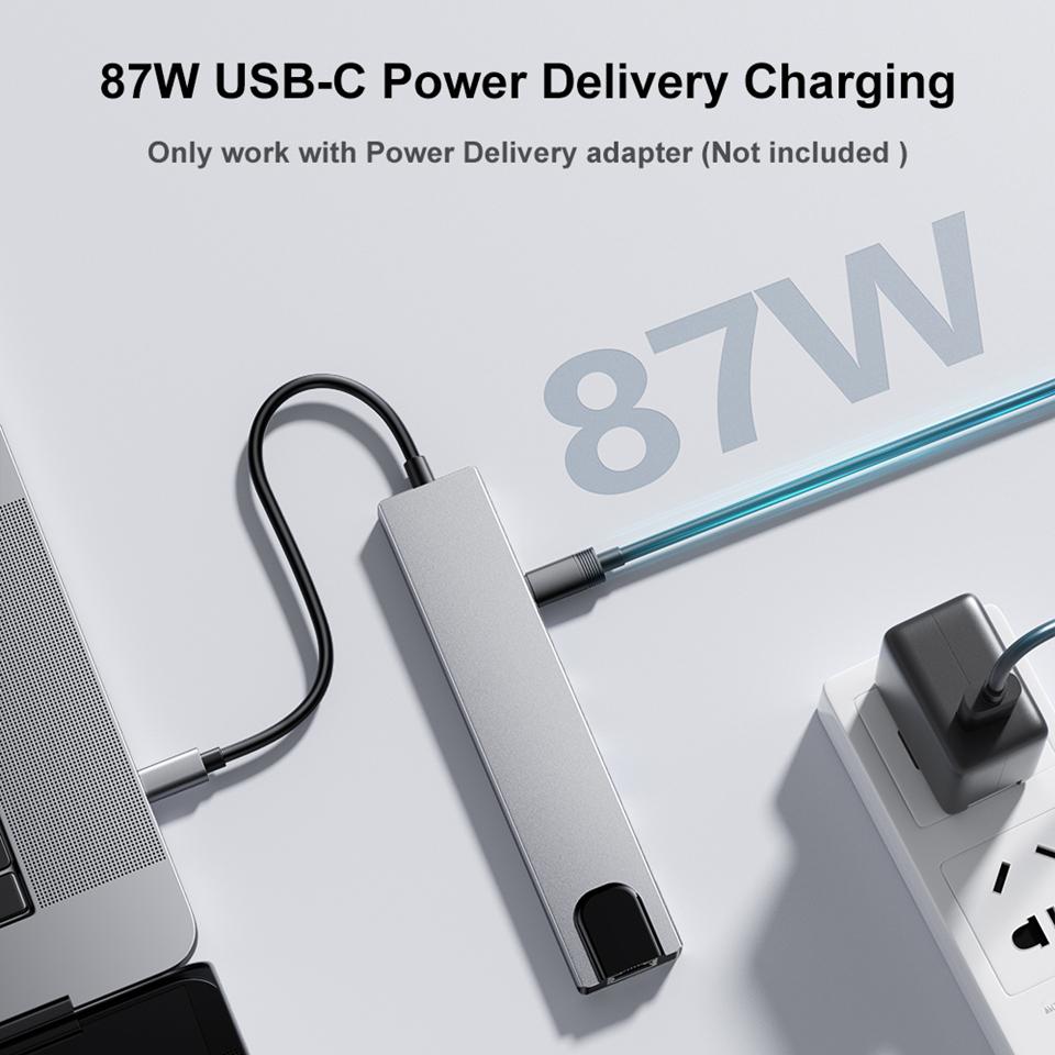Bộ Chia USB 3 0 USB Type C 3.0 Hub USB C Bộ Chia Loại C Sang HDMI Đầu Đọc Thẻ 8 Trong 1 PD RJ45 Cho Phụ Kiện Máy Tính
