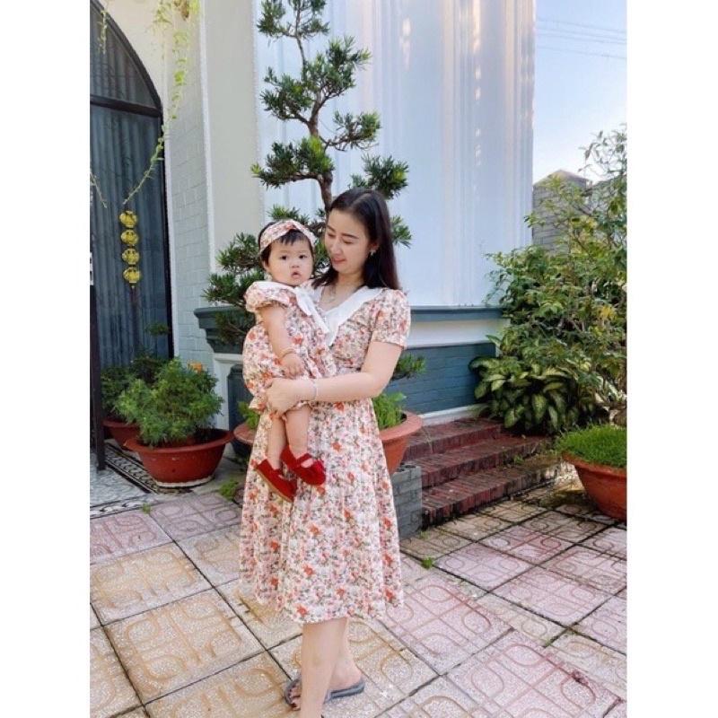 Váy đôi mẹ và bé ̣̆ ̛̀ LINA KIDS - sét váy mẹ và bé cổ thuyền