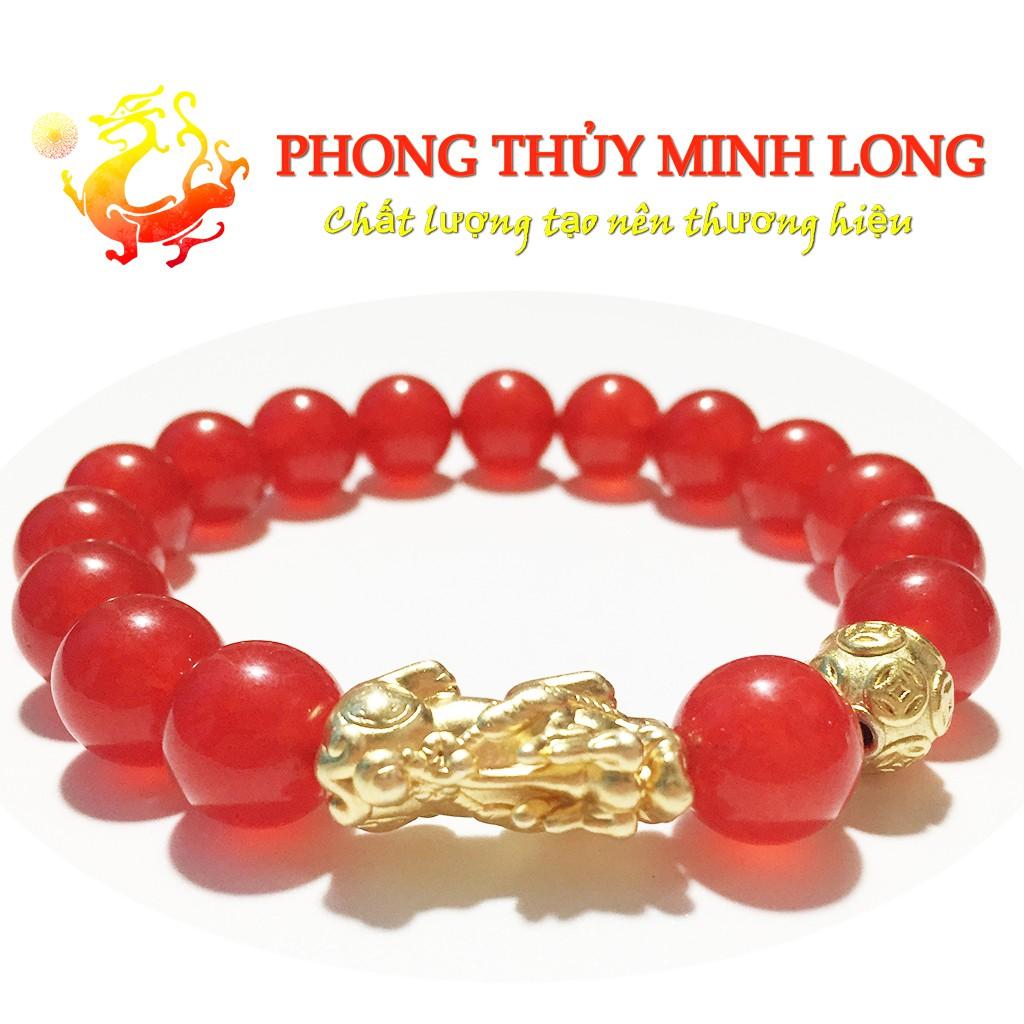 Vòng tay đá Mã Não Đỏ 3A mix tỳ hưu và 1 hạt kim tiền bạc charm Vàng hợp mệnh Hỏa và Thổ