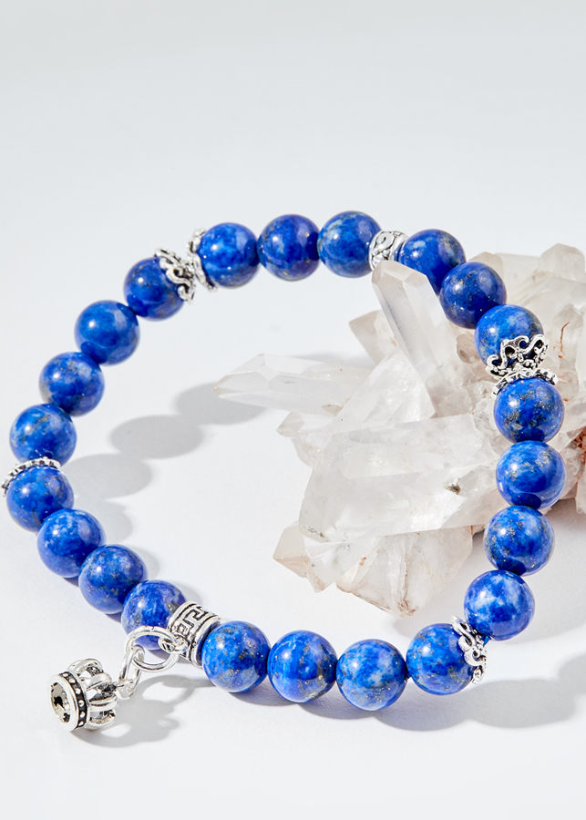 Vòng tay đá lapis lazuli charm vương miện Ngọc Quý Gemstones