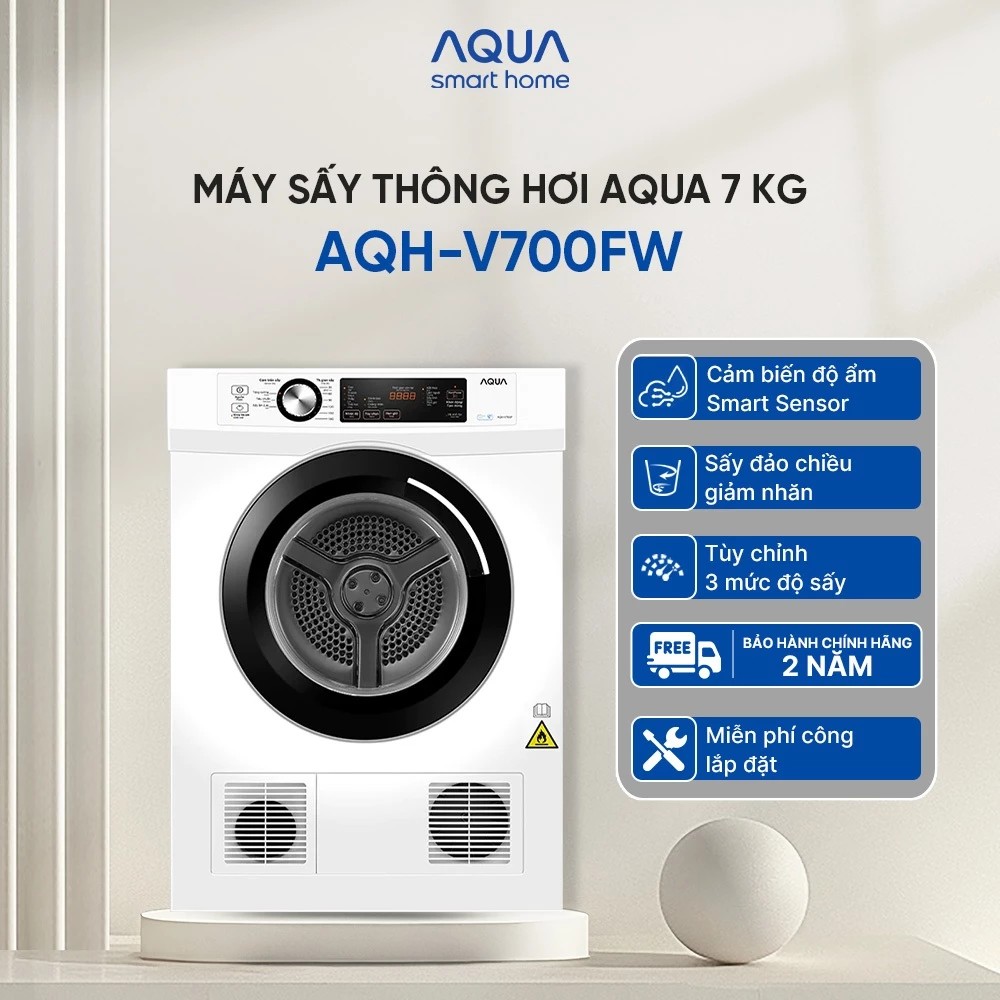 Máy sấy thông hơi Aqua 7 kg AQH-V700FW - Bảo hành 2 năm - Freeship toàn quốc - Hàng chính hãng