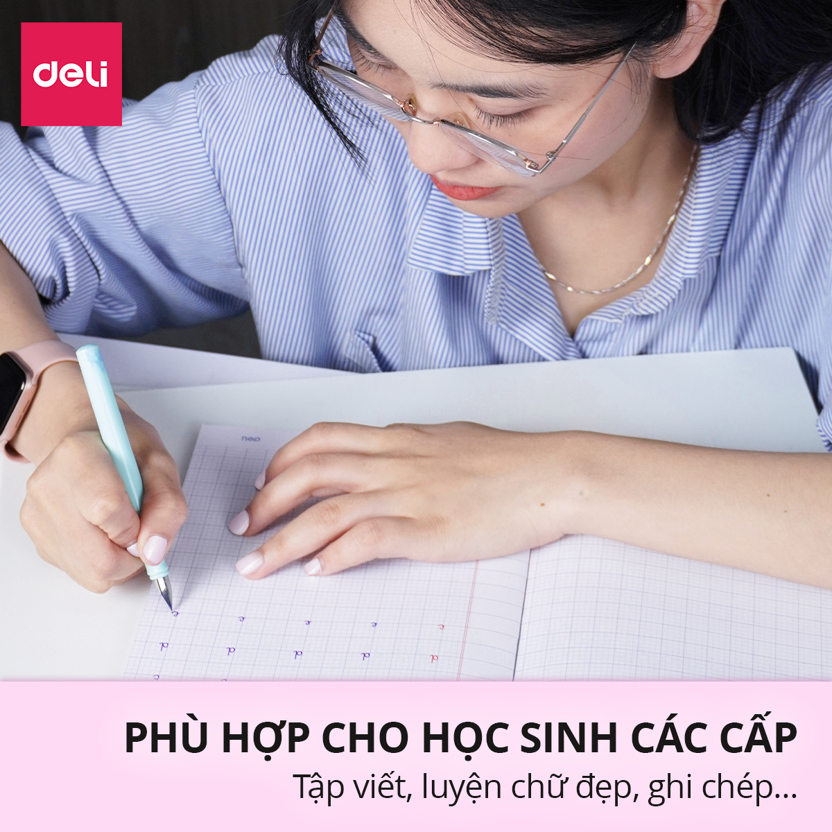 Tập Vở Học Sinh 4 Ô Ly Giấy Dày Trơn Mịn Deli - Vở Tập Viết Luyện Chữ Đẹp 48 Trang / 80 Trang - Định Lượng giấy 70gsm / 100gsm