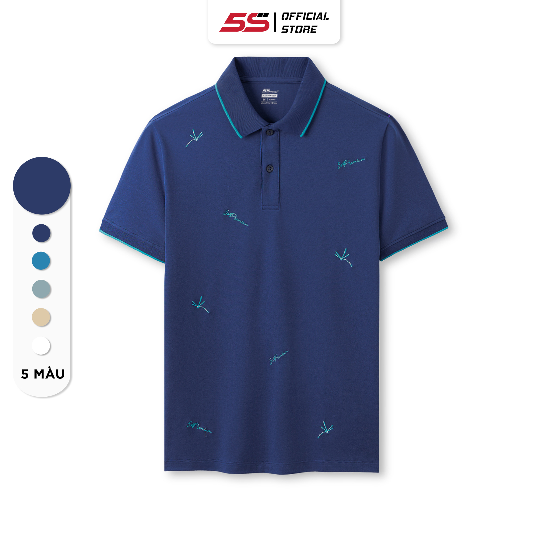 Áo Polo Nam 5S, Chất Liệu Cotton USA, Mềm, Mát, Thấm Hút Tốt, Thêu Họa Tiết Nổi Tinh Tế, Lịch Lãm