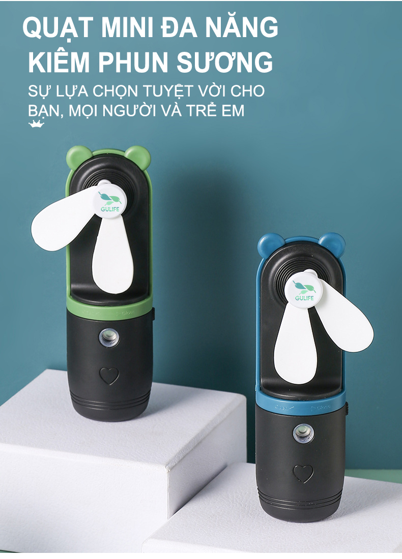 Quạt Cầm Tay Mini Phun Sương Làm Dịu Cơn Nóng Nhanh Chóng 2 Trong 1 - Kèm Quà Tặng Từ Gulife - QM-386