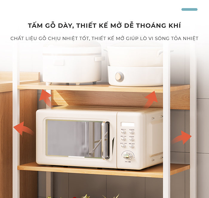 Kệ Đa Năng 5 Tầng Khung Sắt Mặt Gỗ Chắc Chắn Dễ Dàng Lắp Ráp Dùng Cho Nhà Bếp, Sắp Xếp Nhà Cửa, Decor