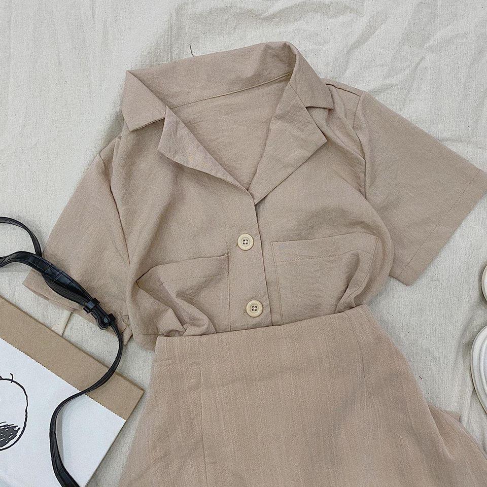 SET ÁO VEST NUDE + CHÂN VÁY XẺ