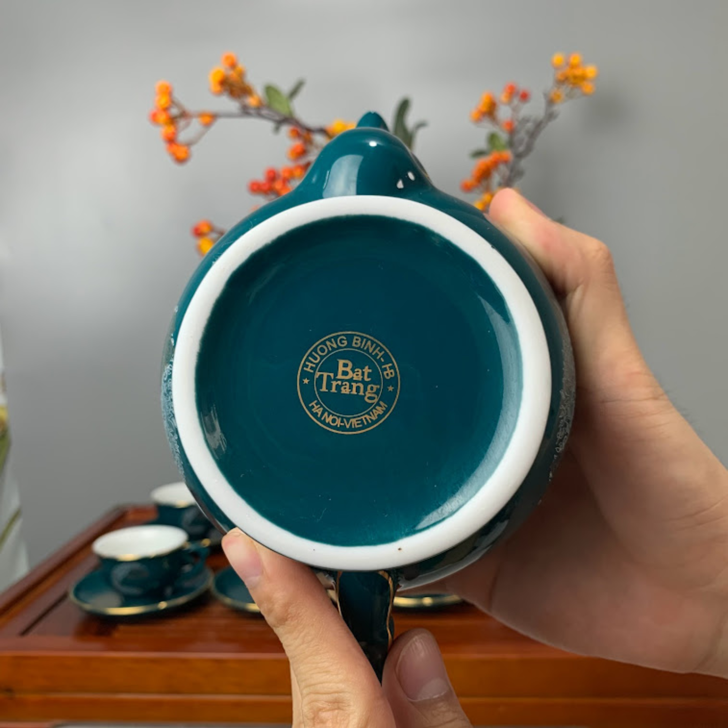 Bộ ấm chén uống trà cao cấp , bộ ấm trà Bát Tràng - phú hoàng điểu