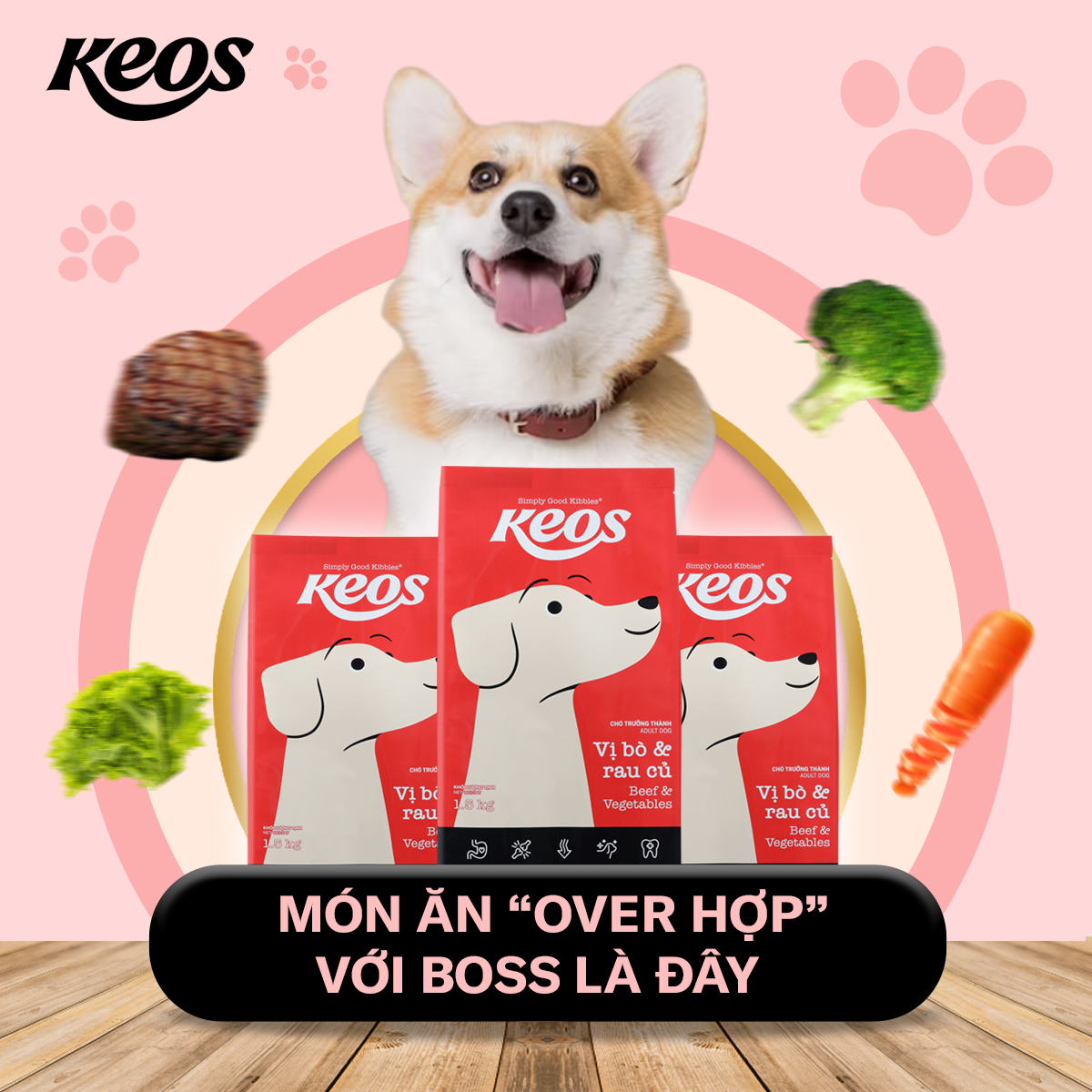 20KG Thức ăn cho Chó Keos Adult - VỊ GÀ &amp; RAU CỦ - Đồ ăn cho chó Keos Adult - Chicken and Vegetables