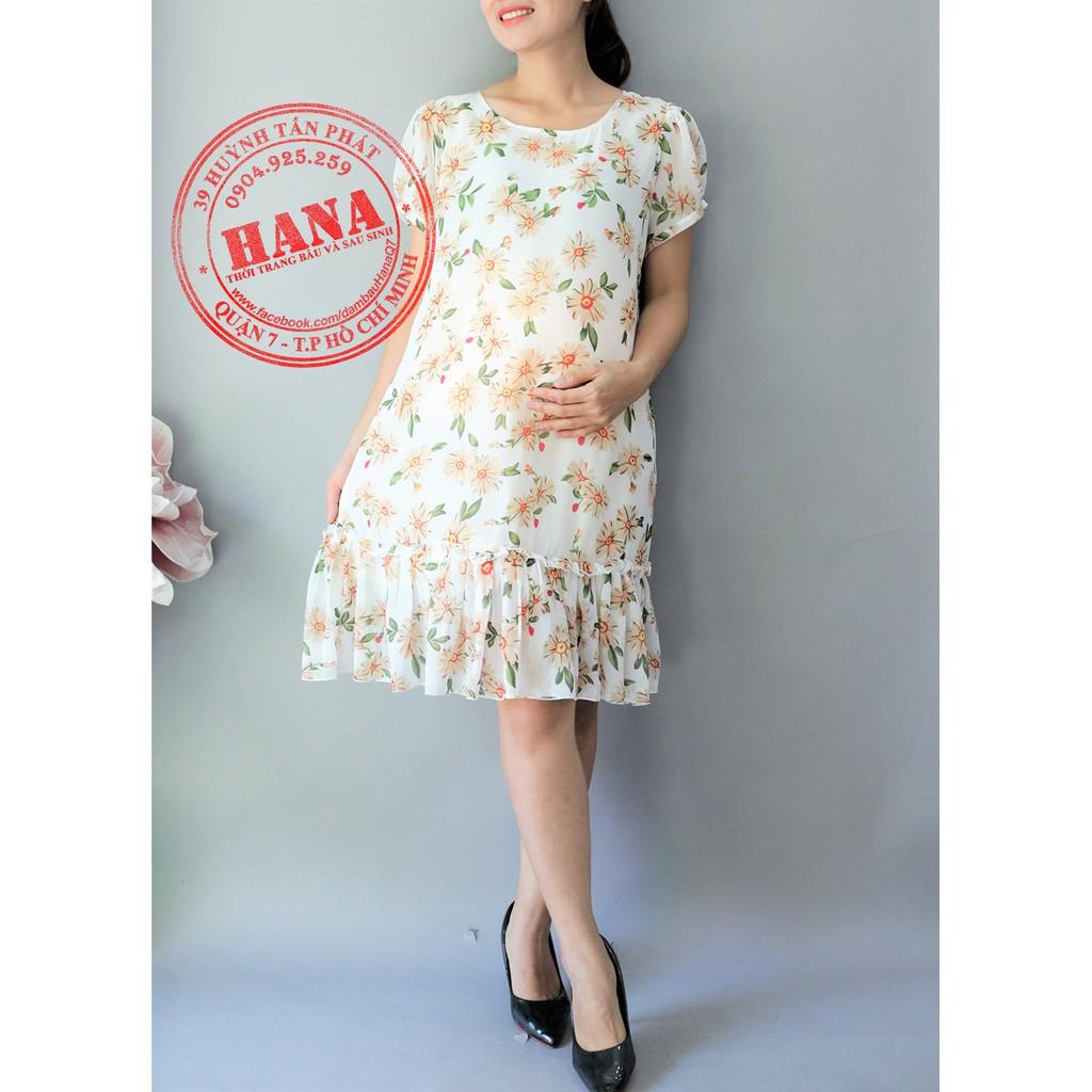 ĐẦM BẦU VẢI VOAN HOA HAI LỚP XINH ĐẸP