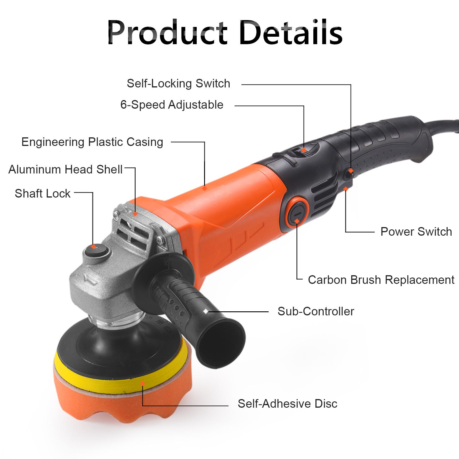 1200W Polishing Machine Set with 14 Sponge Wheels 8800RPM Variable Speed Car Polisher Electric Polisher