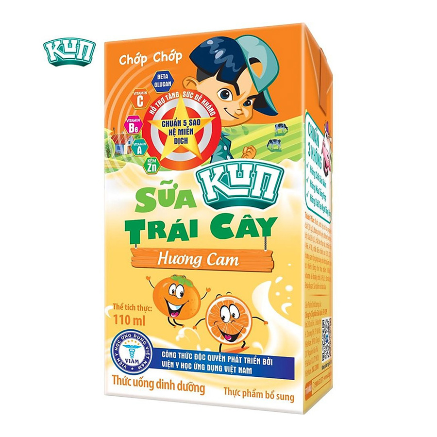 Thùng 48 hộp Sữa trái cây hương cam KUN 110ml/hộp