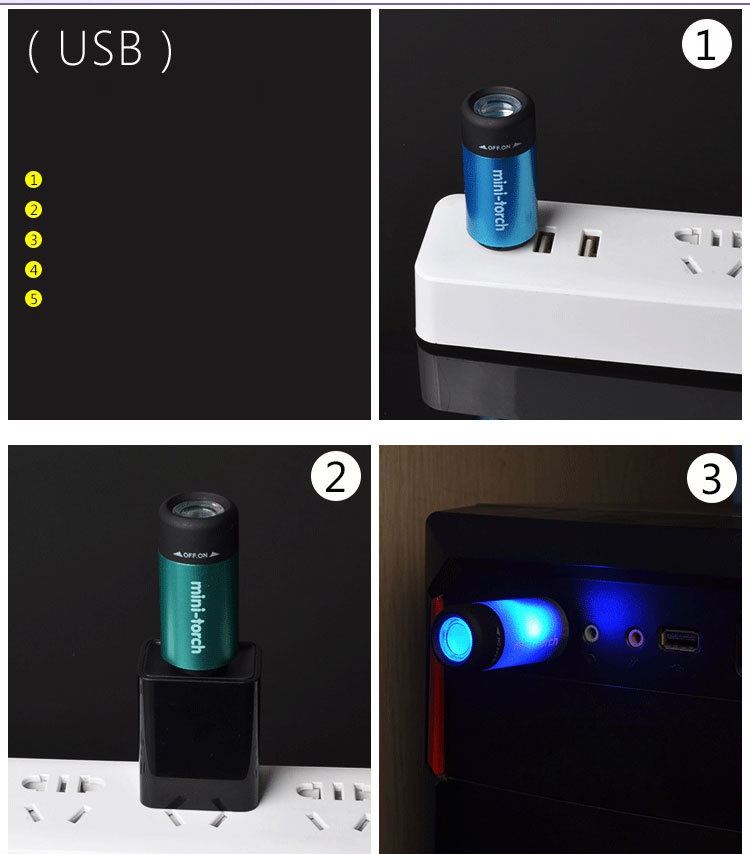 Móc khóa đèn pin mini siêu sáng sạc cổng USB tiện dụng -