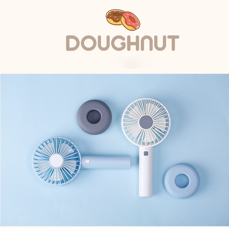 Quạt Mini Cầm Tay Damas Donut T9 Tích Điện Tiện Lợi Kèm Cáp Sạc - Tích Hợp Đèn Led Đổi Màu Lung Linh, Ảo Diệu -  Thiết Kế Chân Đế Thiết Kế Bánh Donut Giữ Quạt Để Bàn ( Đế Silicon Là Ngăn Để Cáp Sạc 0,5m)  - Hàng Chính Hãng