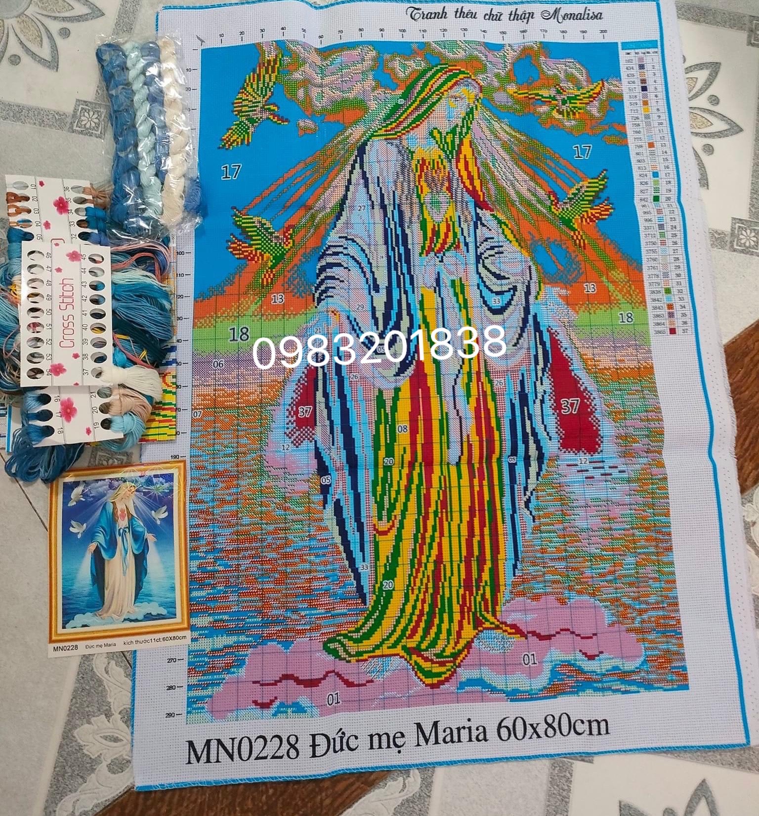 Tranh thêu kín Đức mẹ Maria MN0228, kích thước 60 x 80 cm