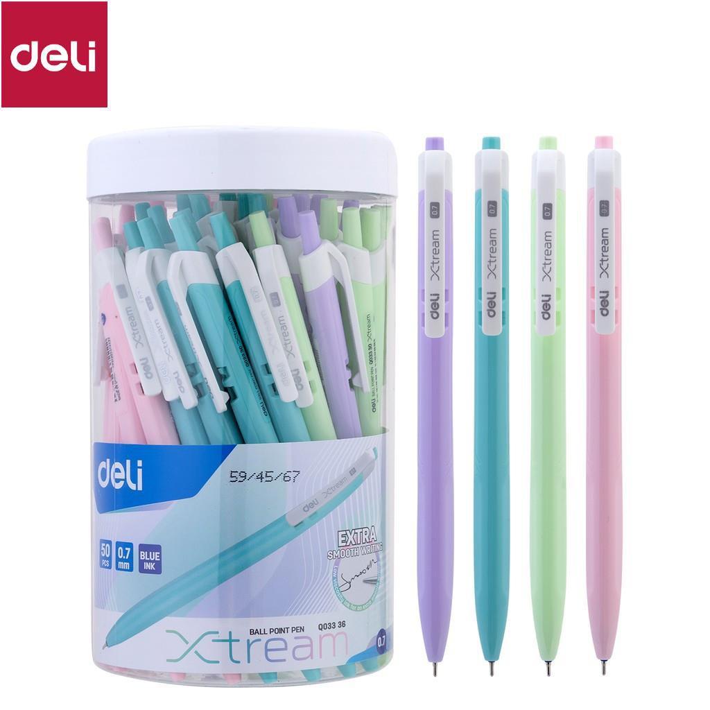 Bút bi dầu Deli - 0.7mm đầu bấm - 50 chiếc/hộp - EQ03336/EQ03236/EQ02836