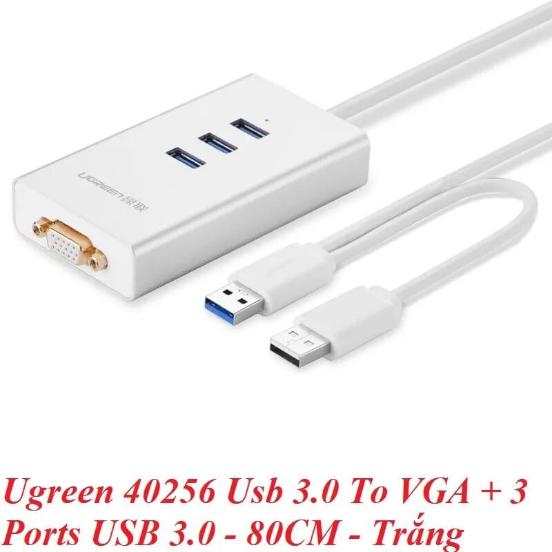 Ugreen UG4025640256TK 80CM Màu Trắng USB 3.0 To VGA + 3 Ports USB 3.0 - HÀNG CHÍNH HÃNG