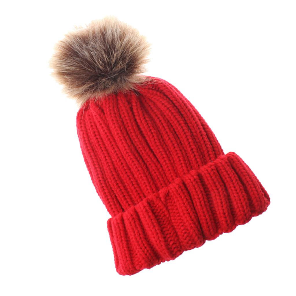 Baby Unisex Winter Warm Faux Double Fur Pom Bobble Knit Beanie Hat Cap