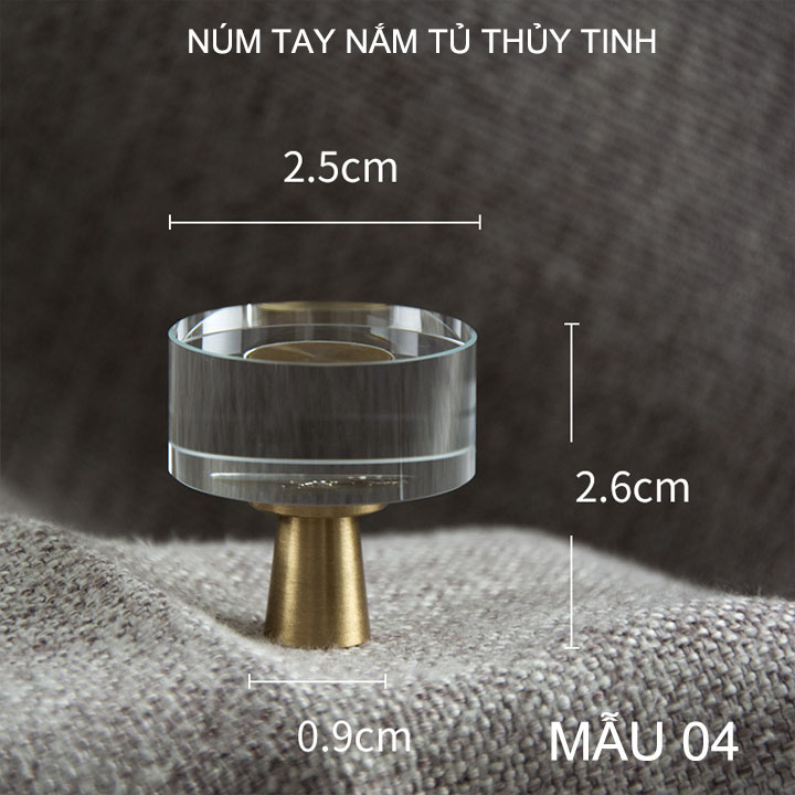 01 Núm tay nắm ngăn kéo bàn, tủ, cửa đa năng bằng thủy tinh và hợp kim đồng